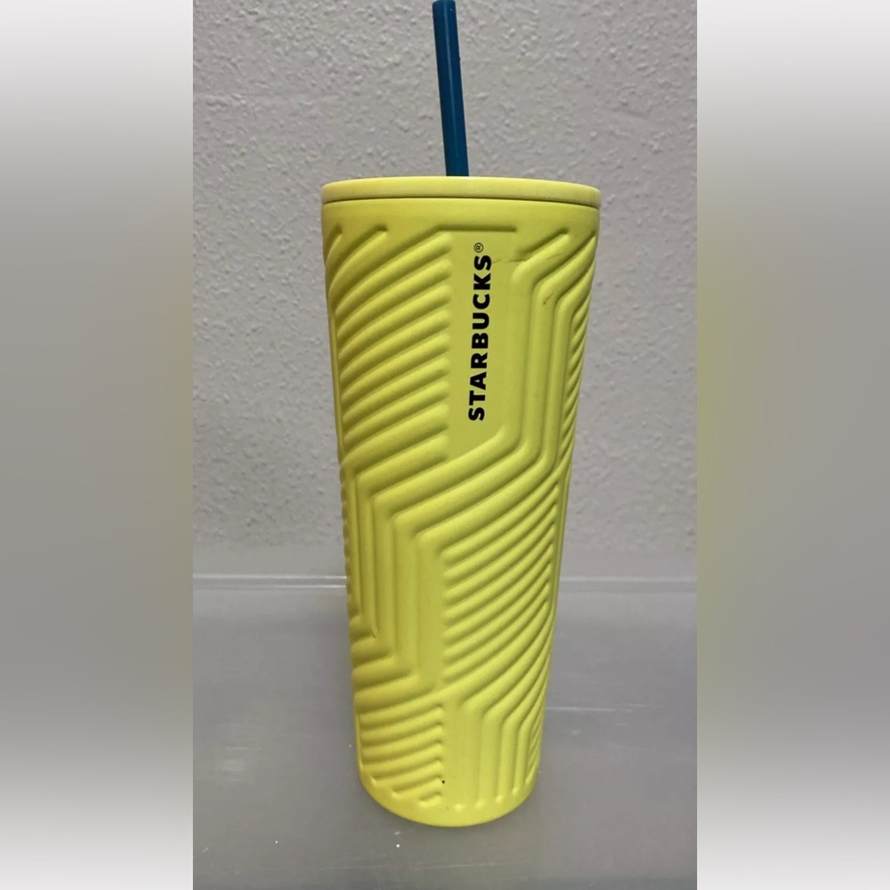 Starbucks Stainless Steel Neon Yellow Geometric Soft Touch 24oz Tumbler 2024